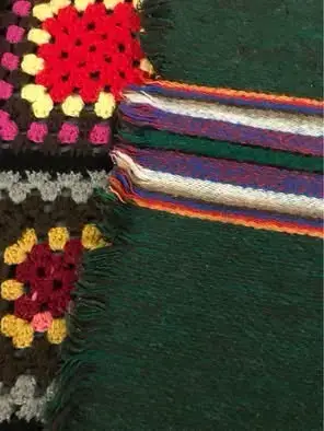 Poncho Alpaca tejido verde con rayas - miniatura 3