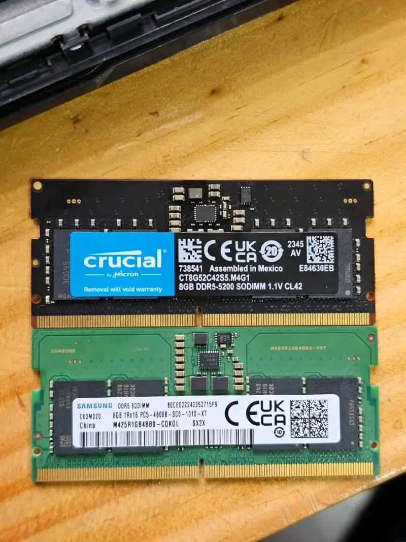 Memorias RAM Crucial y Samsung 8GB DDR5 y DDR5
