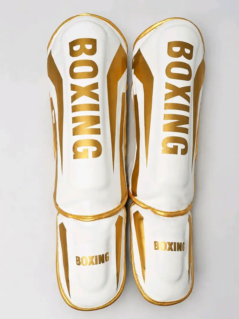 Espinilleras de Boxeo Jingpai Blancas y Doradas - 2