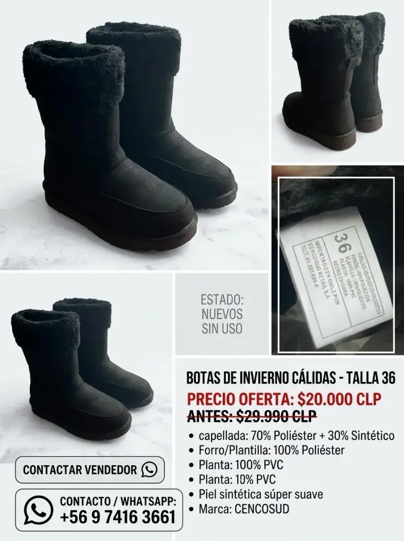 Botas de invierno cálidas talla 36 nuevas