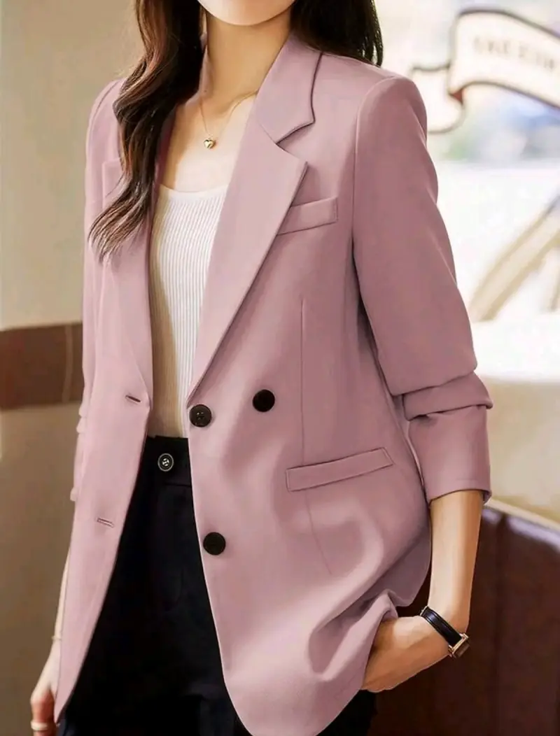 Blazer Doble Botonadura Mujer Rosa Elegante - 1