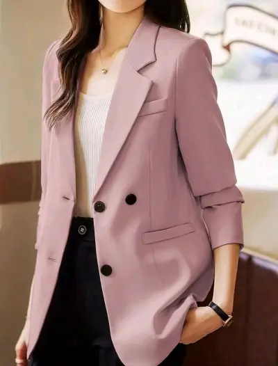 Blazer Doble Botonadura Mujer Rosa Elegante - miniatura 1