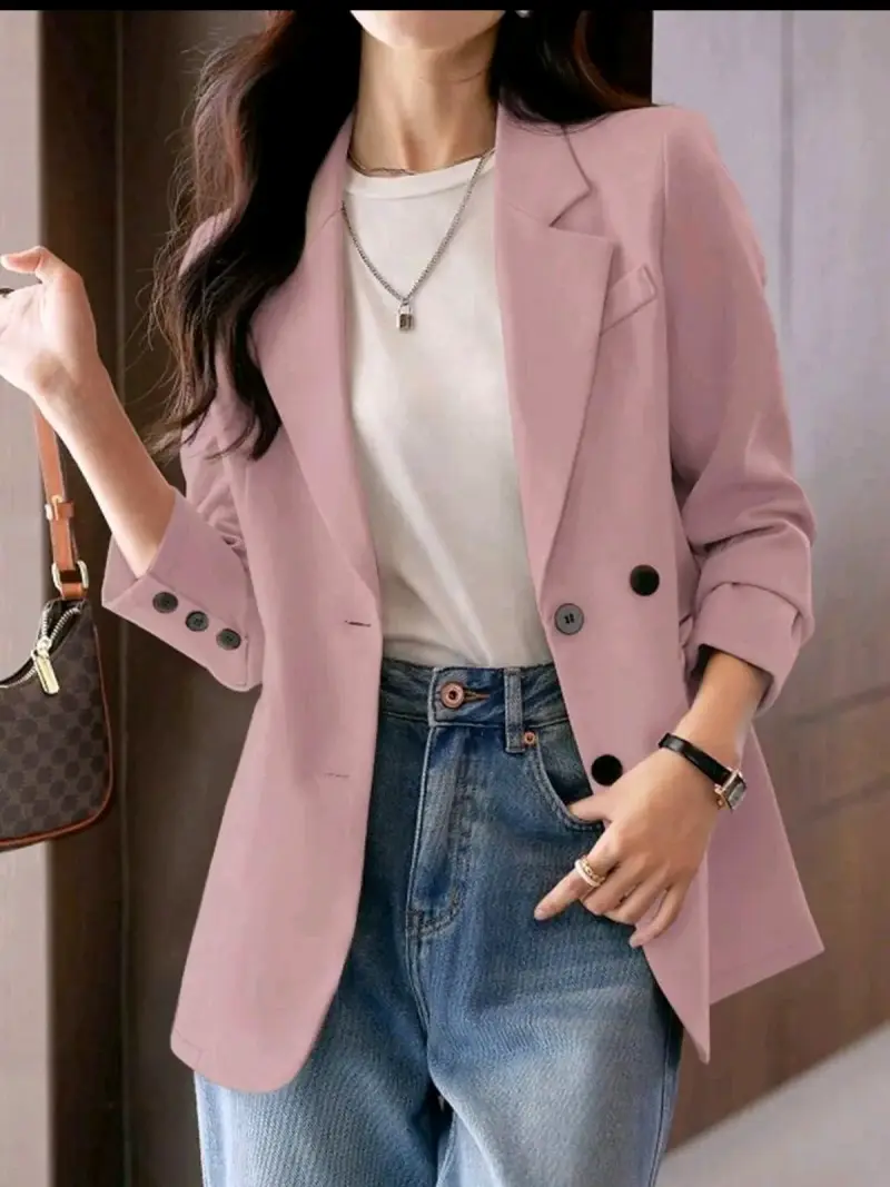 Blazer Doble Botonadura Mujer Rosa Elegante - 3