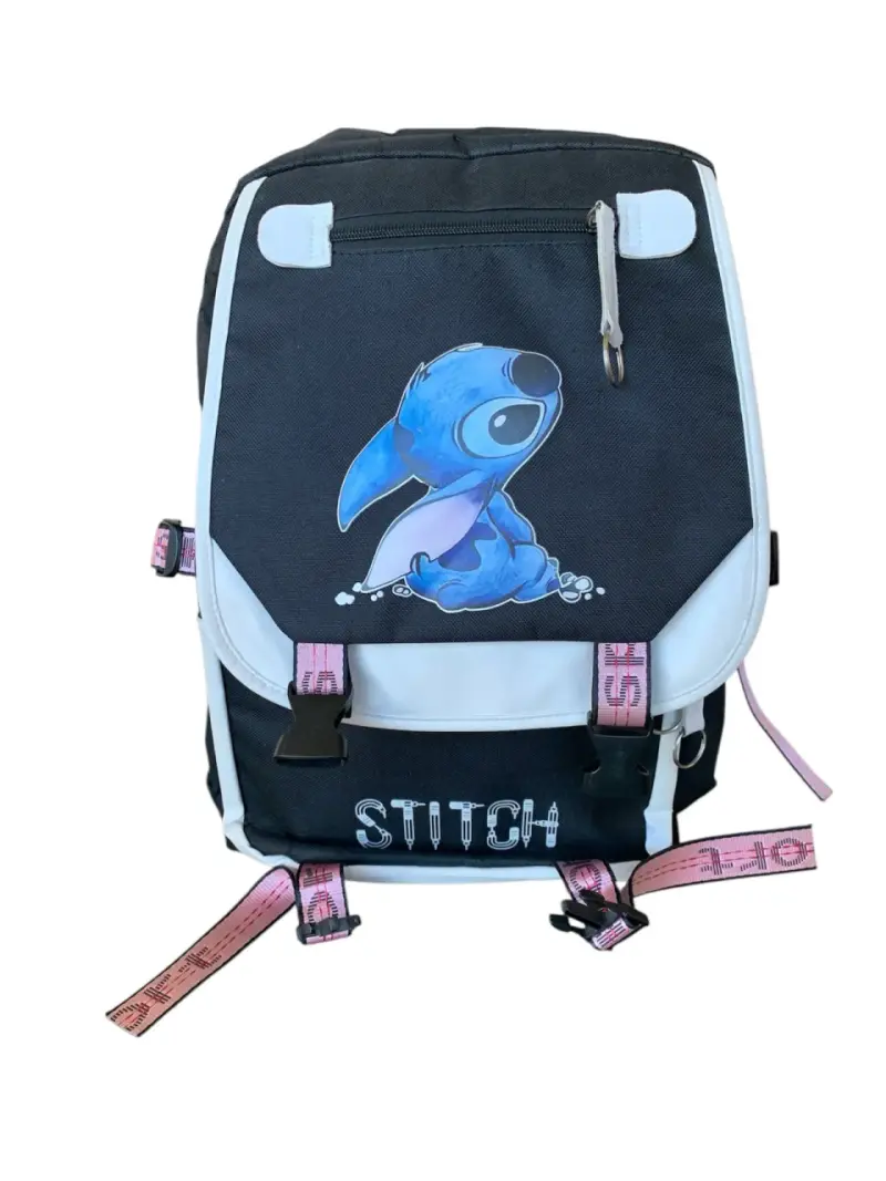 Mochila negra con diseño de Stitch y correas rosadas - 6