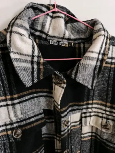 Chaqueta de franela a cuadros para mujer - miniatura 2