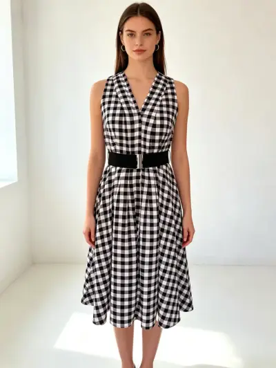 Vestido Ann Taylor vichy blanco y negro con cintur - miniatura 1