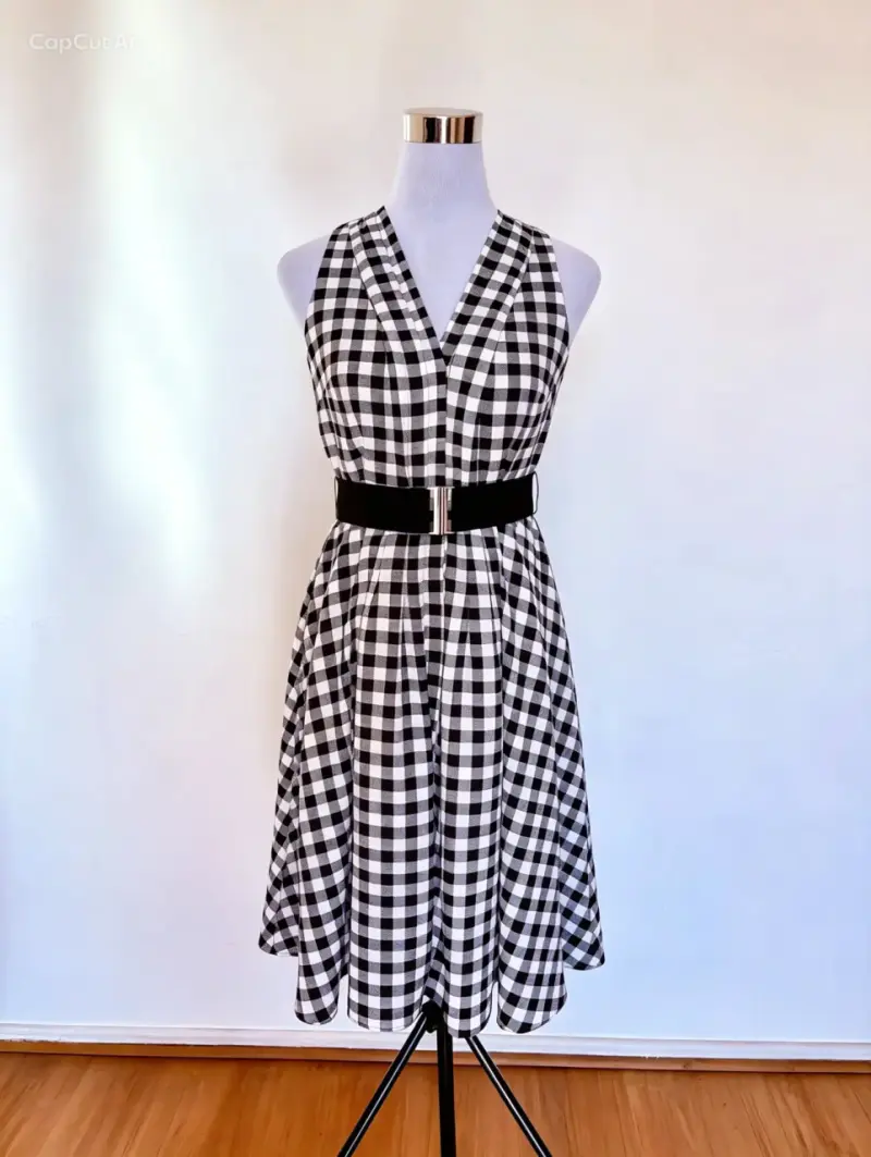 Vestido Ann Taylor vichy blanco y negro con cintur - 2
