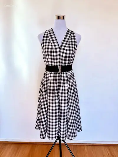 Vestido Ann Taylor vichy blanco y negro con cintur - miniatura 2