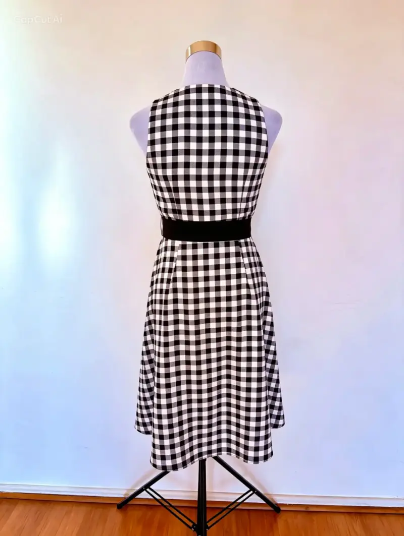 Vestido Ann Taylor vichy blanco y negro con cintur - 3