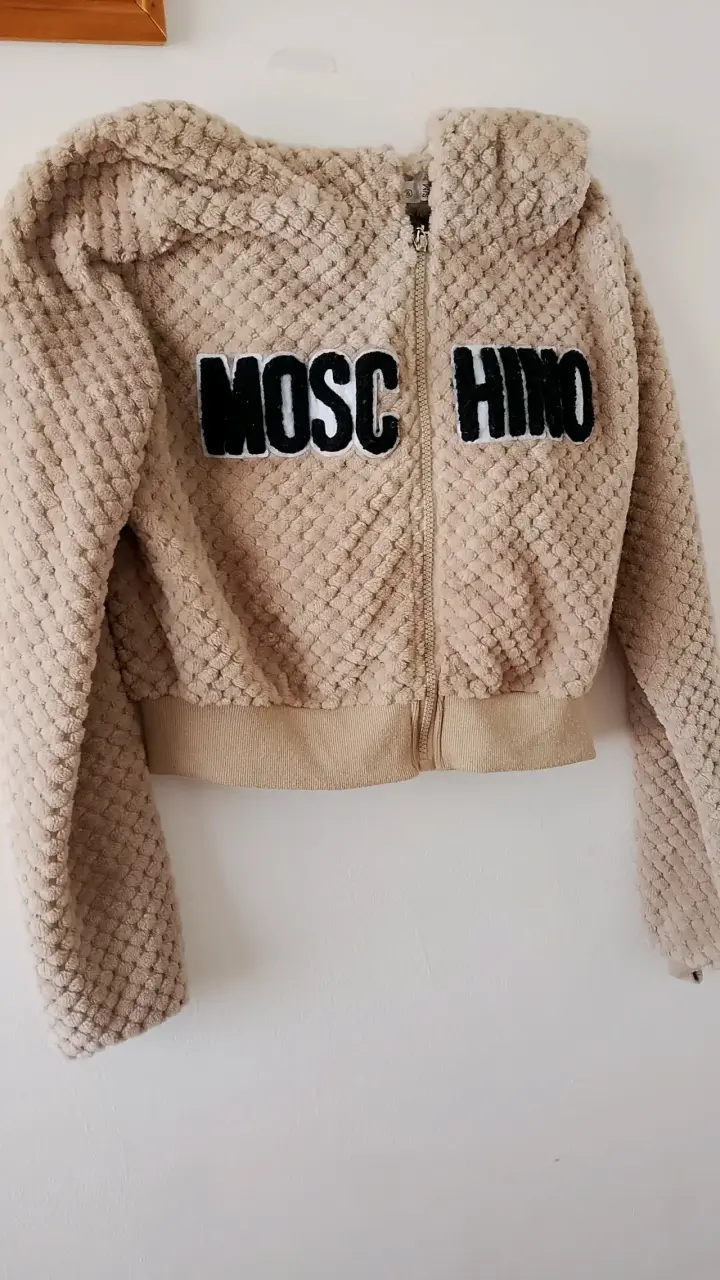 Chaqueta de felpa beige con capucha Moschino