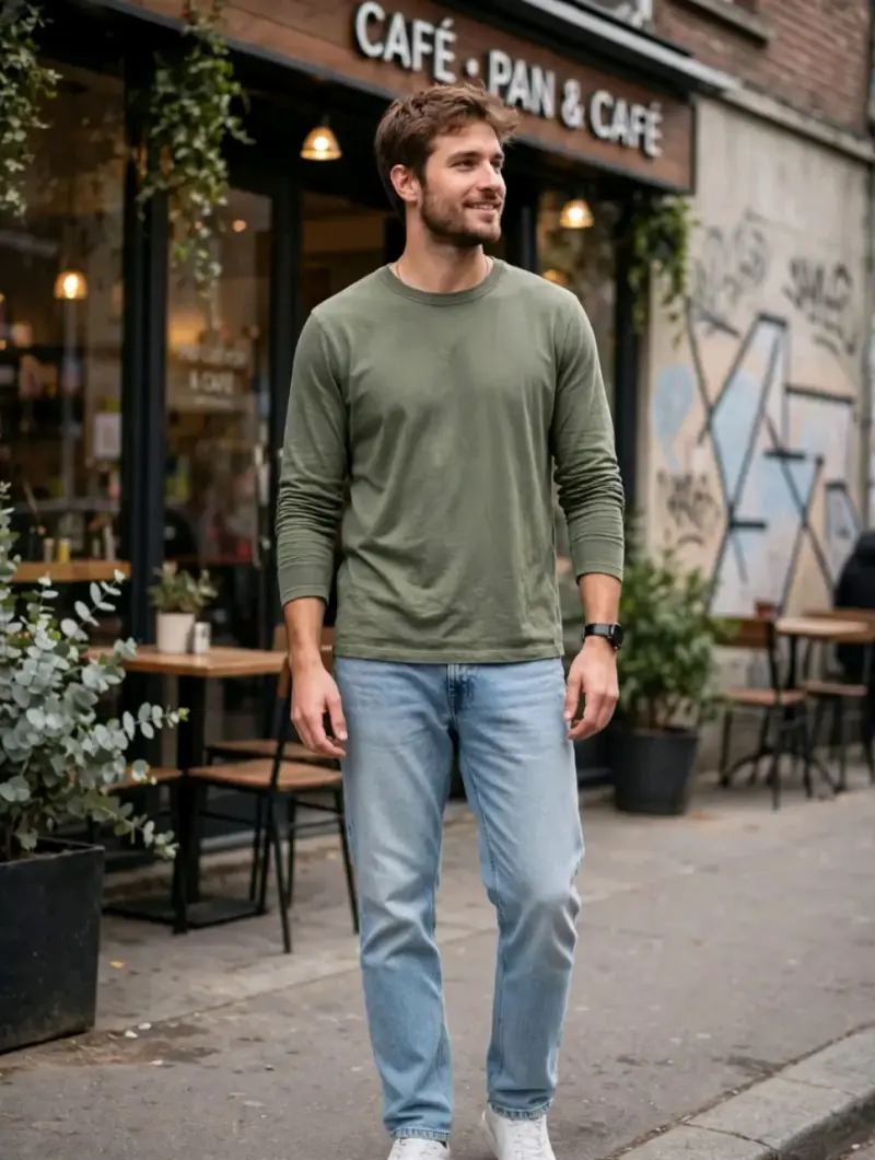 POLERA MANGA LARGA OLD NAVY - VERDE OLIVA - HOMBRE