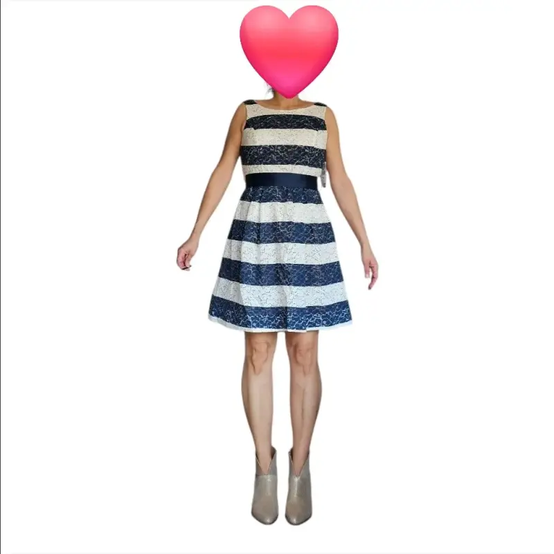 Vestido rayas azul y blanco con encaje NUEVO M L - 1