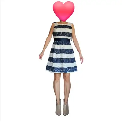 Vestido rayas azul y blanco con encaje NUEVO M L - miniatura 1