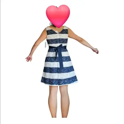 Vestido rayas azul y blanco con encaje NUEVO M L - miniatura 2