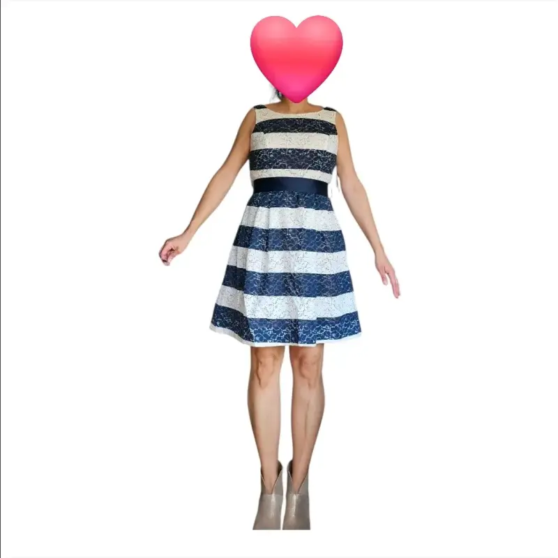 Vestido rayas azul y blanco con encaje NUEVO M L - 3