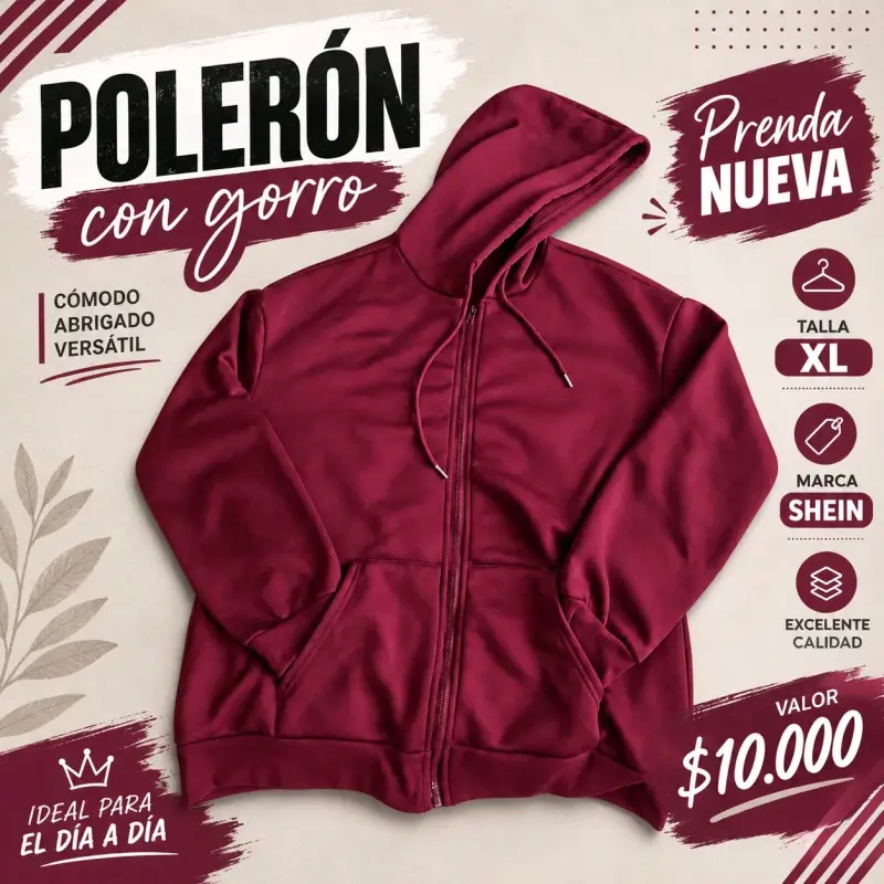 Polerón con gorro burdeo Shein XL - 2
