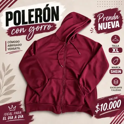 Polerón con gorro burdeo Shein XL - miniatura 2