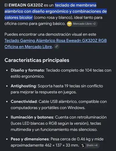Teclado rosa Eweadn con cable - miniatura 6