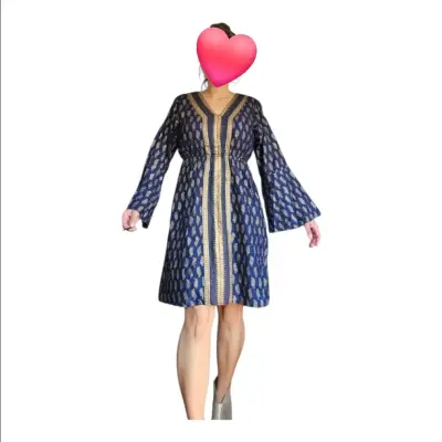 Vestido azul dorado manga larga Talla L NUEVO - miniatura 1
