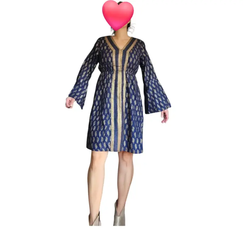 Vestido azul dorado manga larga Talla L NUEVO - 3