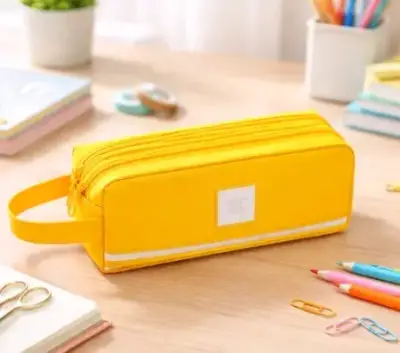 Estuche escolar amarillo con doble compartimento - miniatura 1