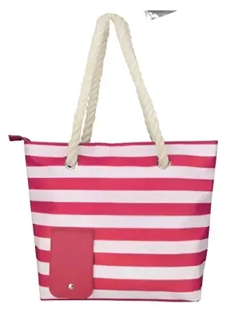 Bolso playero rayado con asas de cuerda - 1