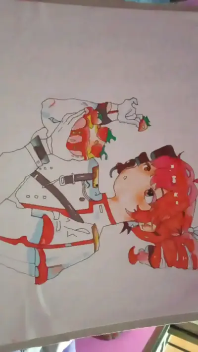 Ilustración de personaje anime con fresas - miniatura 1