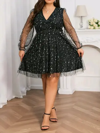 Vestido negro con brilllos 2xl - miniatura 2
