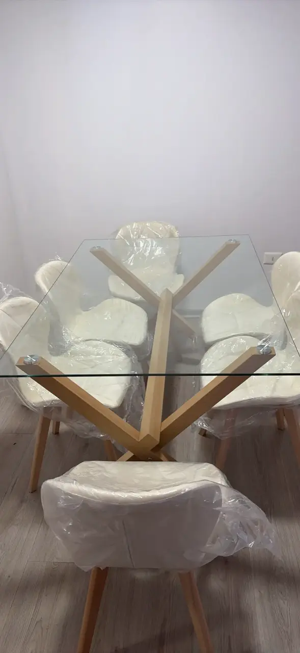 Juego de Comedor Vidrio y Madera con 6 Sillas - 3