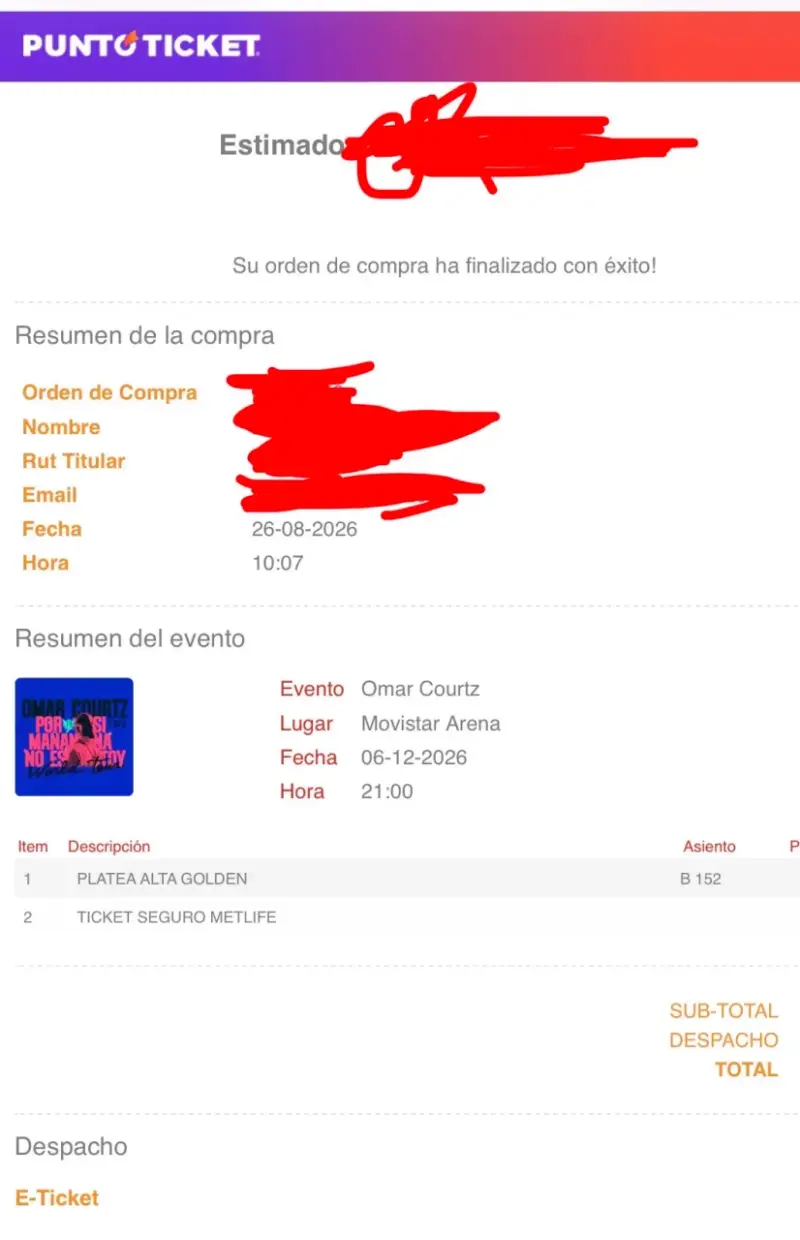 Entrada Platea Alta Golden Omar Courtz Movistar Arena
