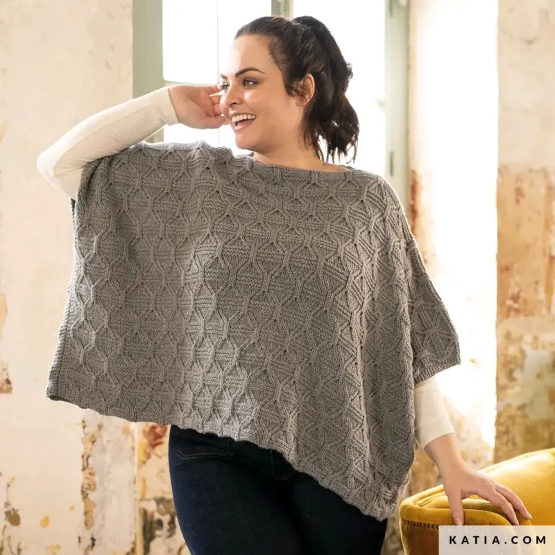 Poncho Tejido Gris azulado de mujer - 2