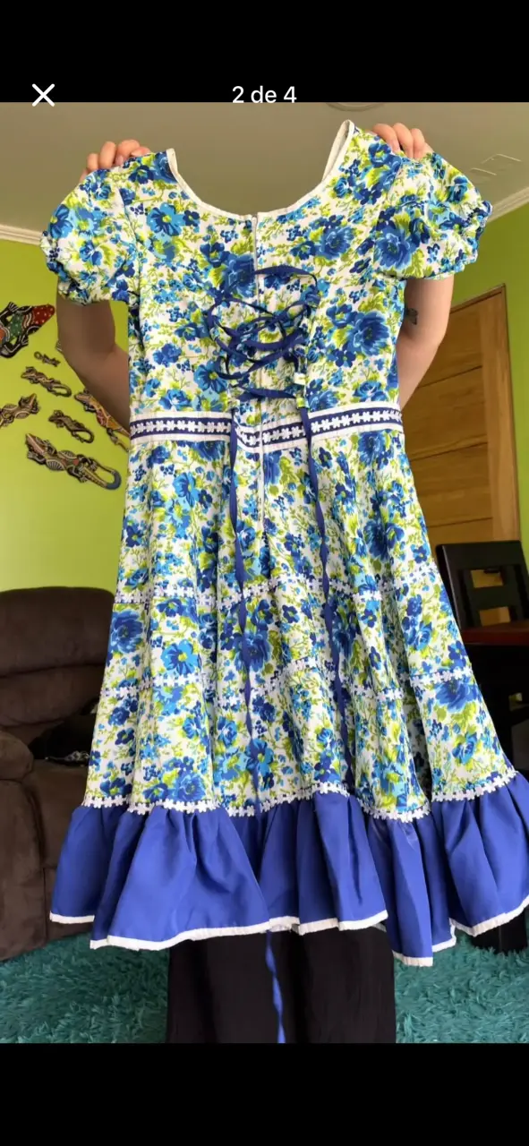 Vestido de cueca floral azul - 3