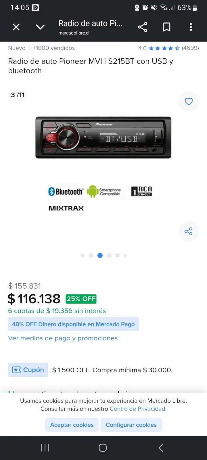 Radio para auto Pioneer con Bluetooth - 4