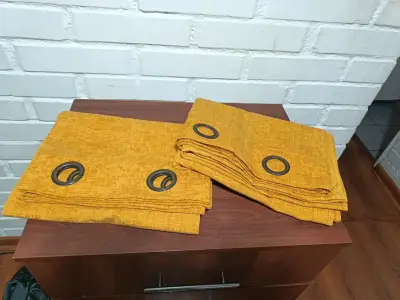 3 pares de cortinas 2 mostaza y 1 beich - miniatura 1