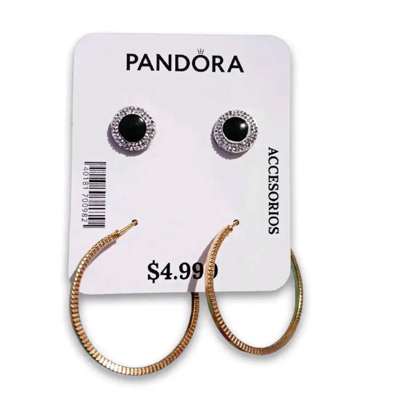 Set de Aros Pandora con Detalles en Negro y Dorado