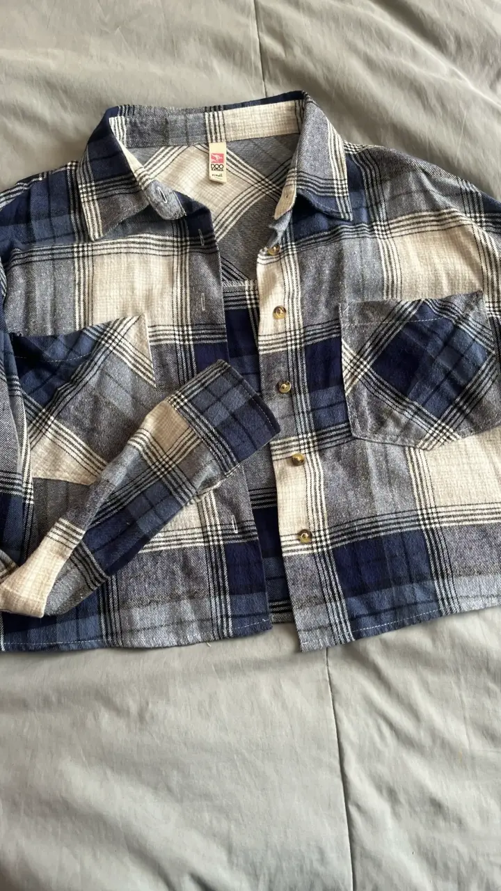 Camisa de franela a cuadros azul y gris XS