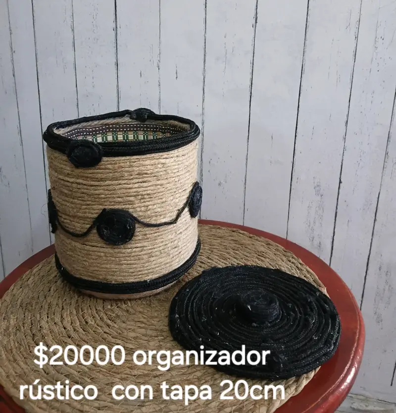 Organizador rústico de yute con tapa 20cm - 2
