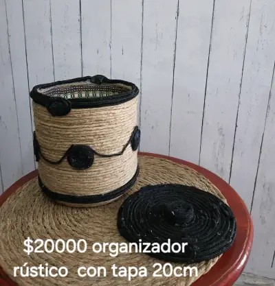 Organizador rústico de yute con tapa 20cm - miniatura 2