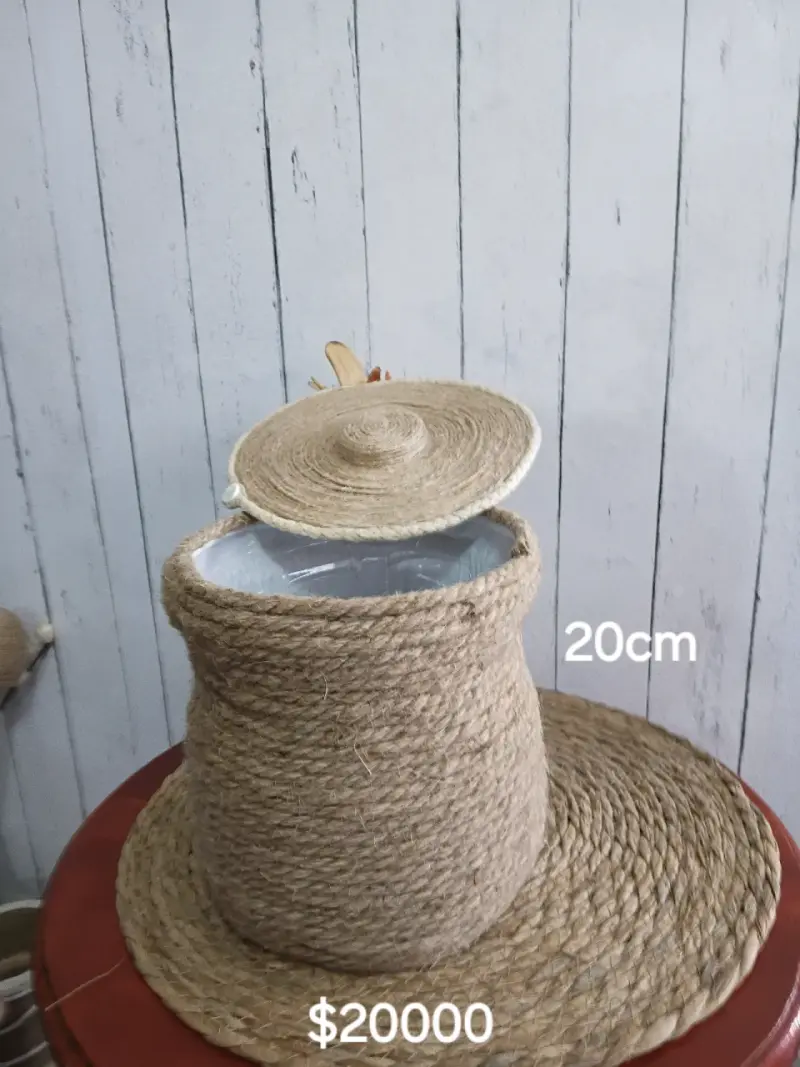Organizador rústico de yute con tapa 20cm - 4