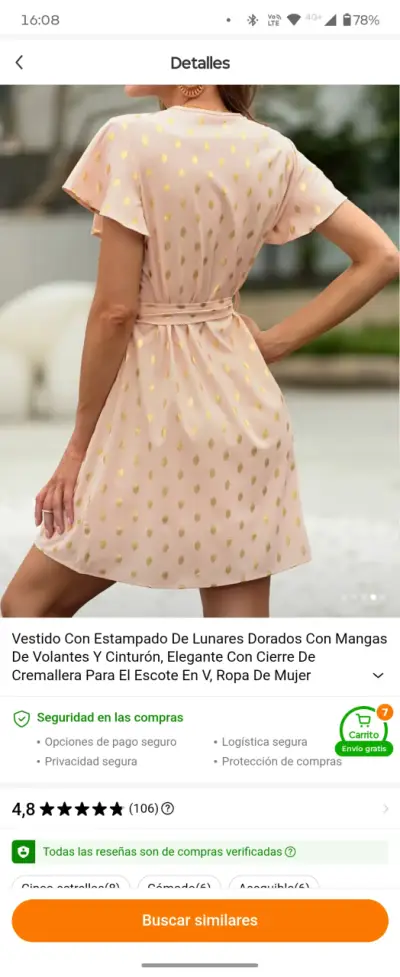 Vestido rosa con lunares dorados y cinturón - miniatura 2