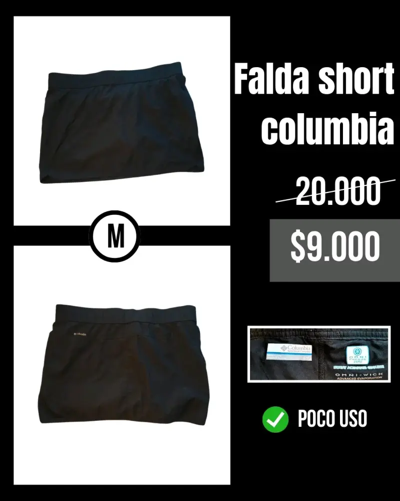 Falda Short Columbia Negra Talla M - 1