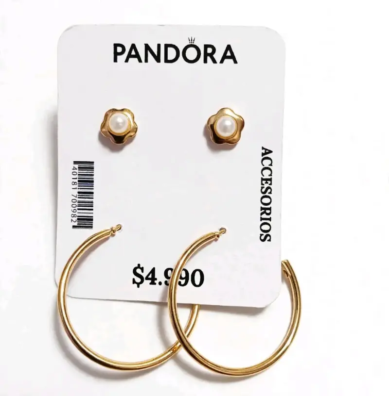 Set de Aros Pandora Dorados con Perlas