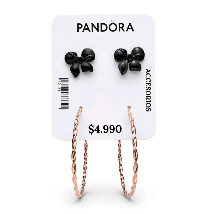 Set de Aros Pandora Negro y Oro Rosa