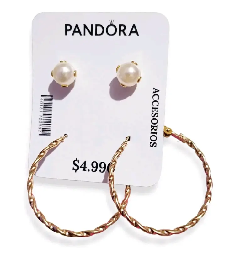Set de Aros Pandora Perlas y Aros Dorados