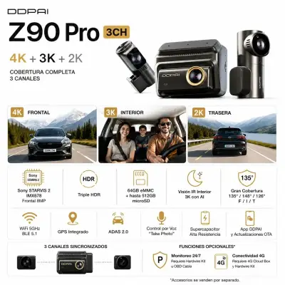 Cámara Para Vehículo 3CH 4K+3K+2K Sony Z90 pro - miniatura 2