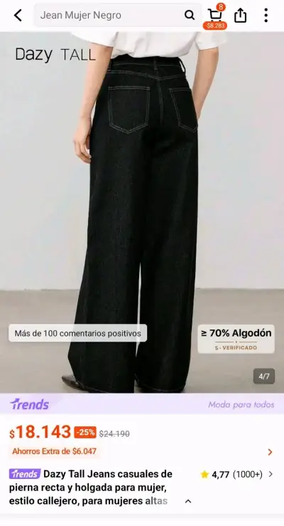 Jeans Dazy Tall Mujer Negro Pierna Recta - miniatura 1