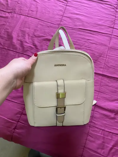 Mochila beige de cuero sintético Amphora - miniatura 2