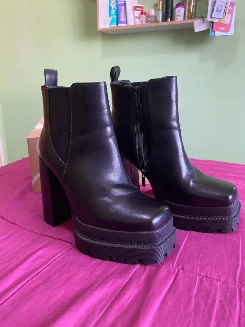 Botines de cuero negro con plataforma alta - 2