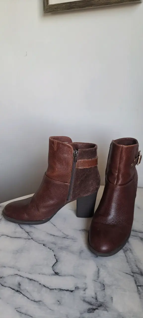 Botines 37 de cuero marrón con tacón - 3