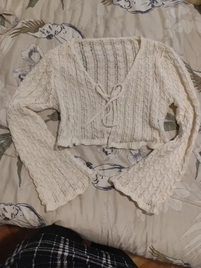 Hermoso Cárdigan tejido beige SHEIN con lazo - miniatura 1